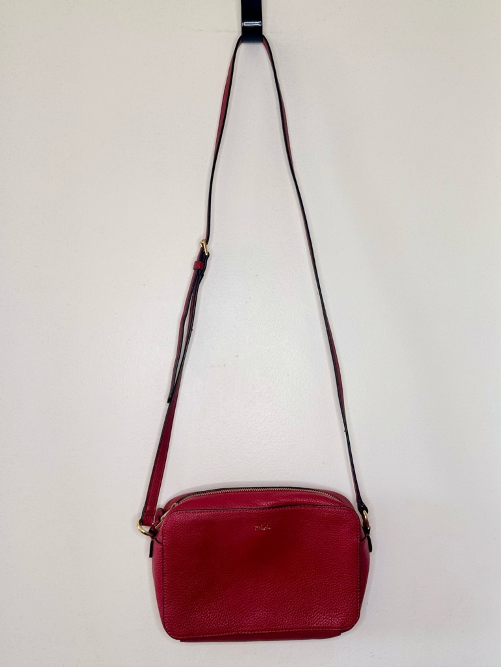 Ralph Lauren Red Pebbled Leather Camera Style Crossbody Purse Handbag Preppy EUC